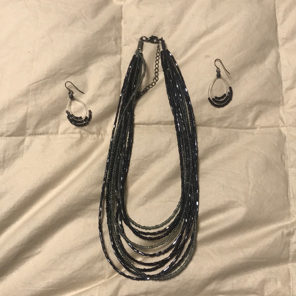 Multi strand beaded necklace & earrings